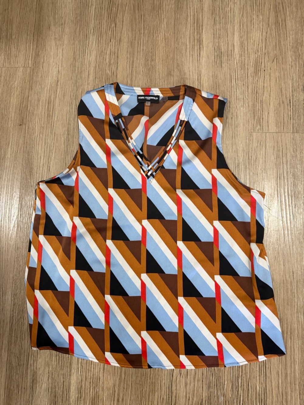 Karl Lagerfeld Retro Geometric Sleeveless V-Neck Top size XL